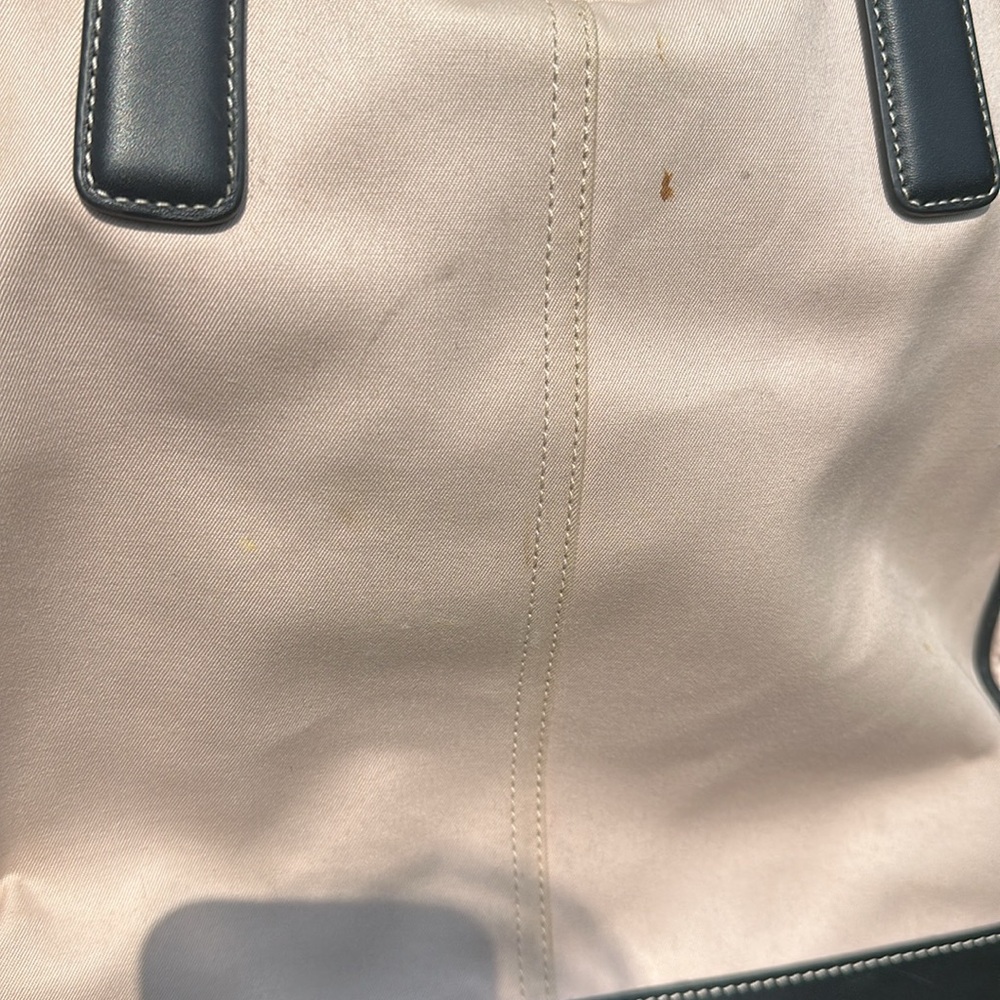 Vintage Coach Hamptons Large Tote Bag Linen/Canvas Cream & Black Leather #7707 - Picture 9 of 11